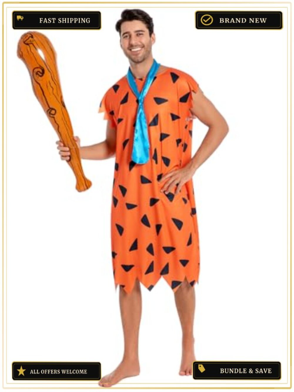 Men's Caveman Halloween Costume 3pc Tunic Outfit